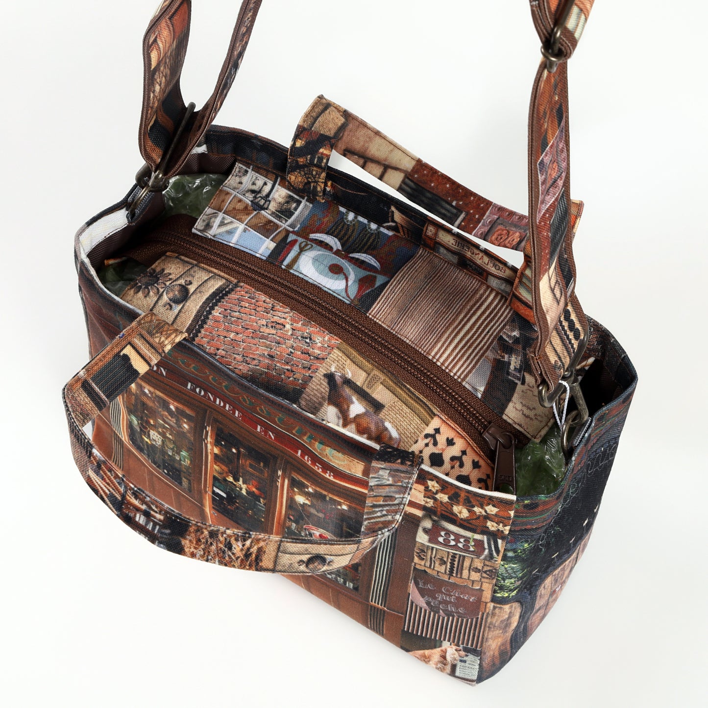 【パリ柄】パリ・カラーバッグ(小)brown(ブラウン) | マロンブイー