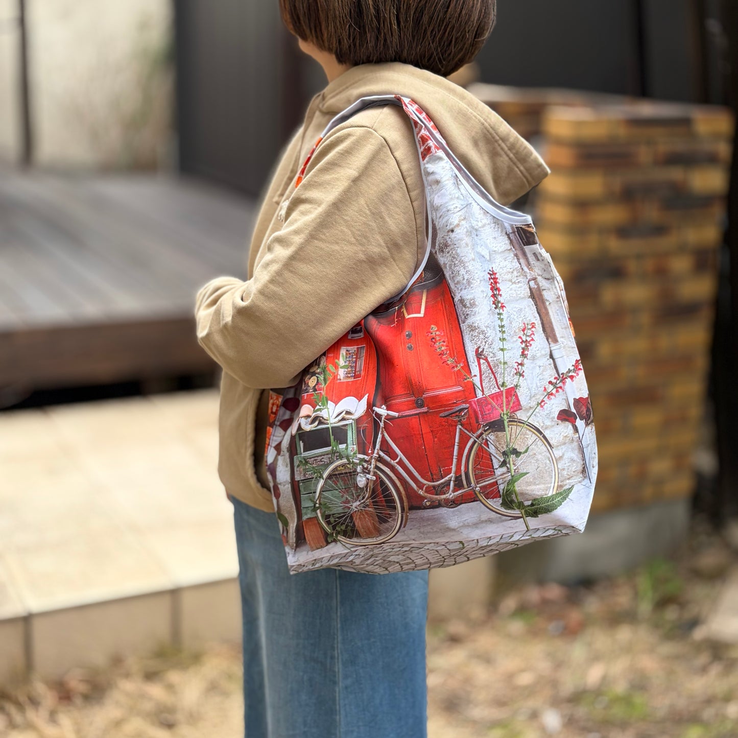 【パリ柄】エコバッグ(レッド)| マロンブイー