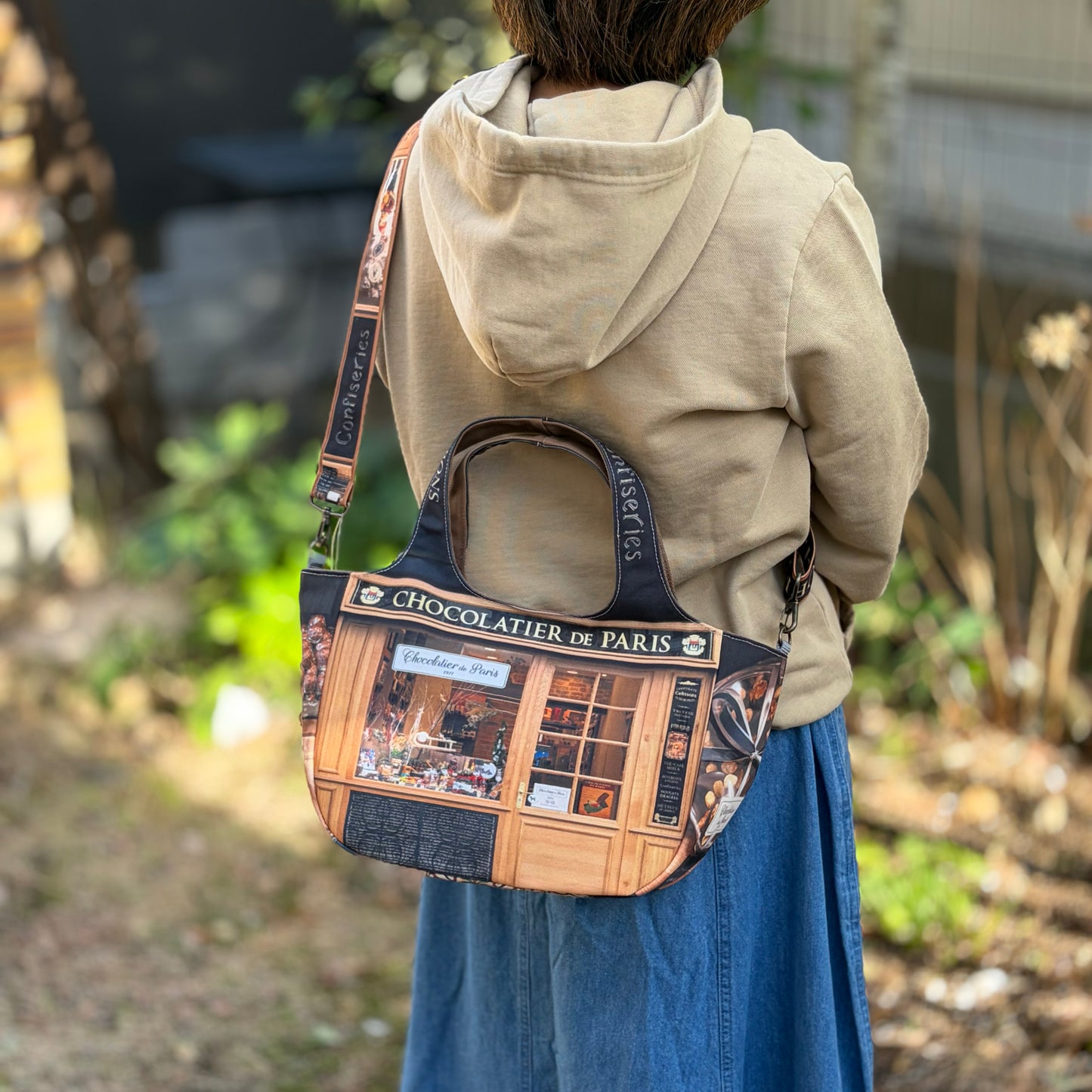 【パリ柄】レトロ2WAYトートバッグ (チョコレート屋)| マロンブイー