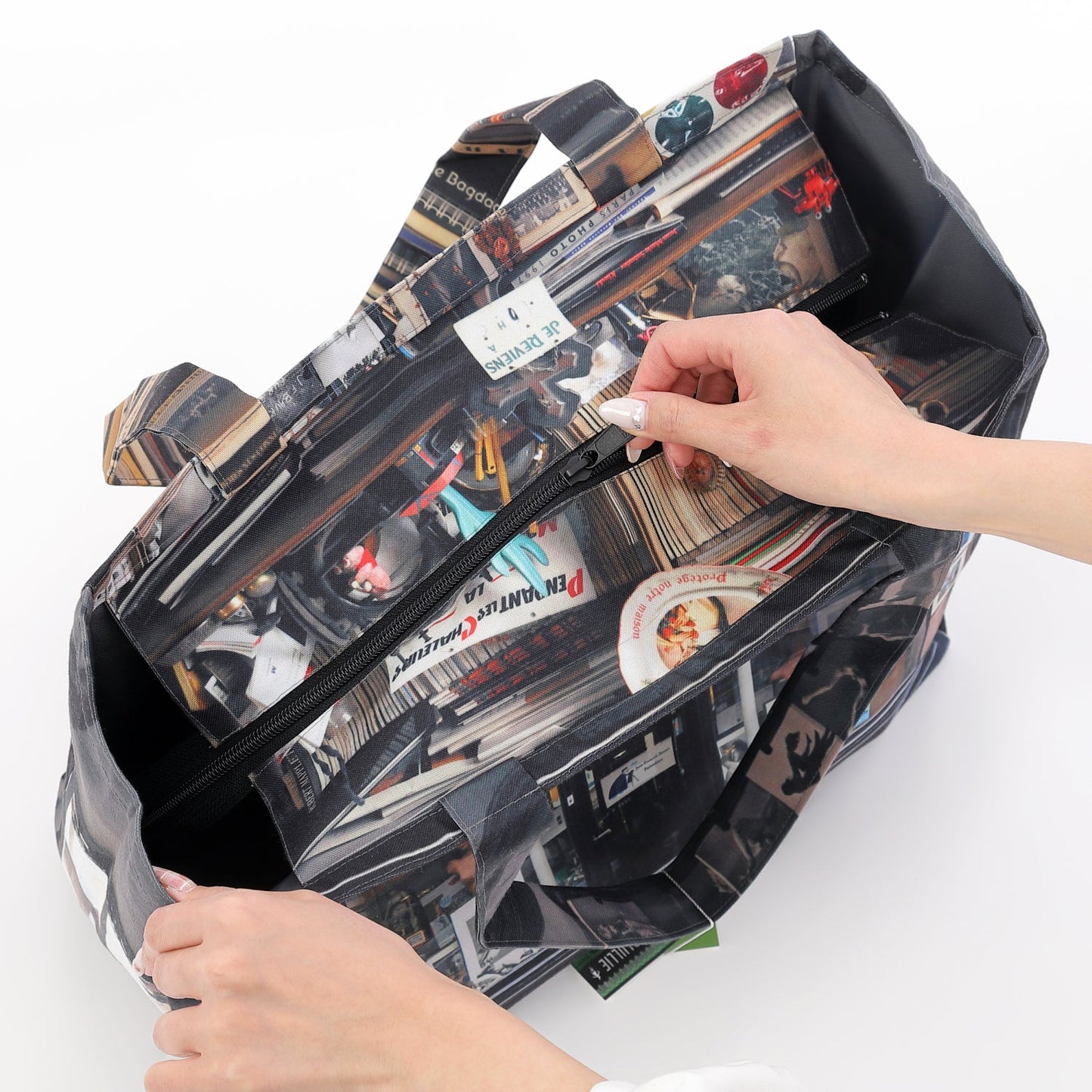 【パリ柄】【タグ無し、又は展示品】ファスナー付きレトロバッグ(大)(Photographie/写真屋) | マロンブイー