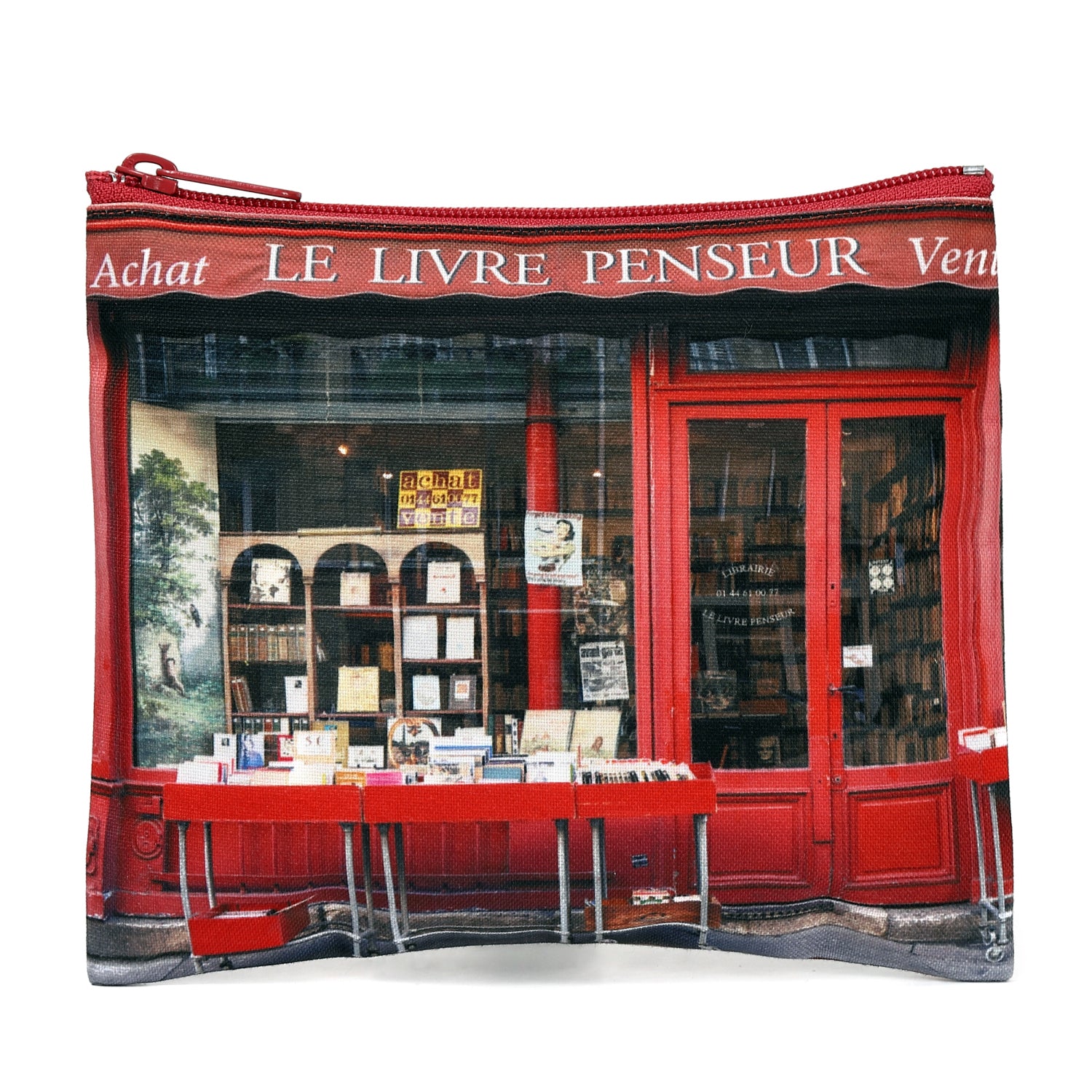 パリ柄】レトロフラットポーチ Le livre penseur(本屋) | マロンブイー