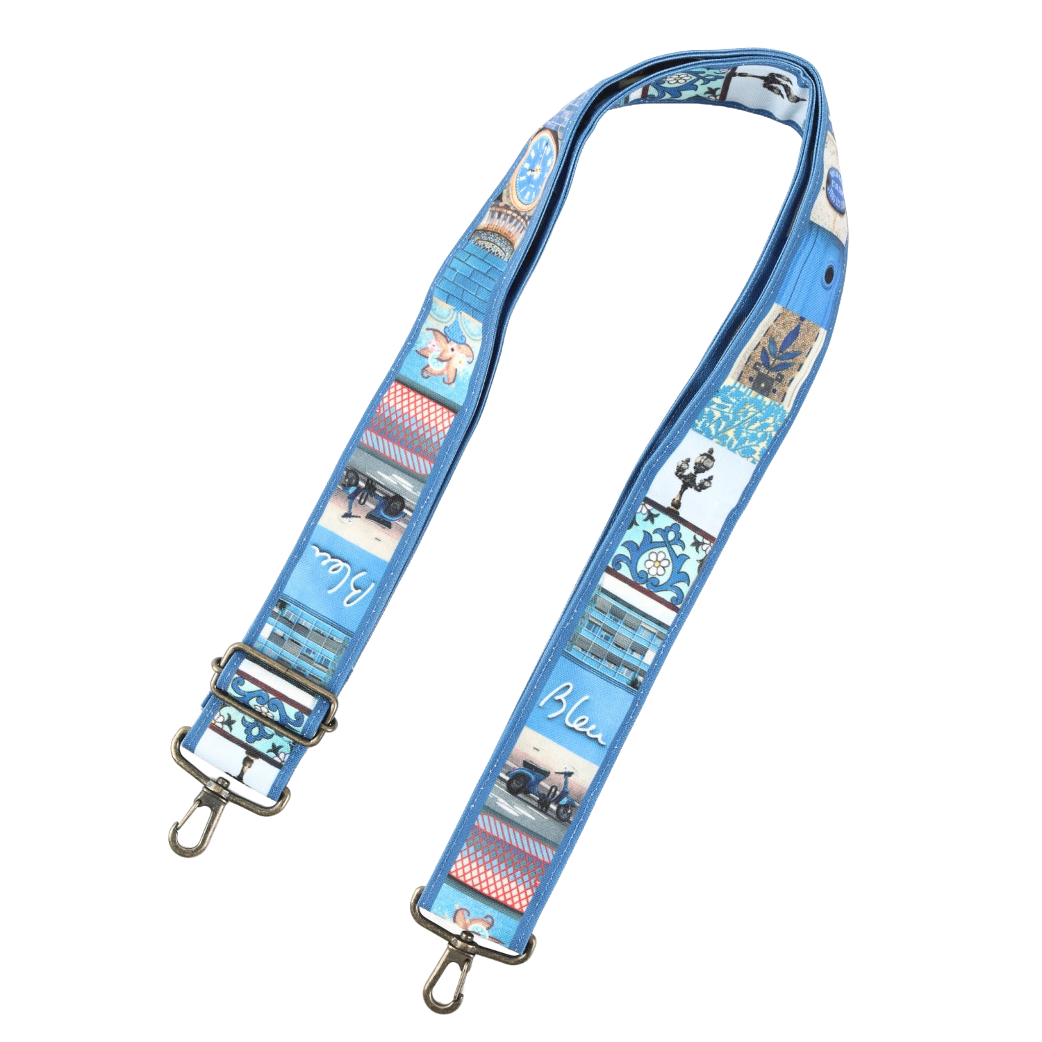 パリ柄】パリ・カラーストラップ blue（ブルー） | マロンブイー