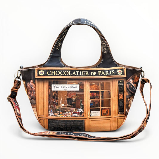 【パリ柄】レトロ２WAYトートバッグ （チョコレート屋）| マロンブイー