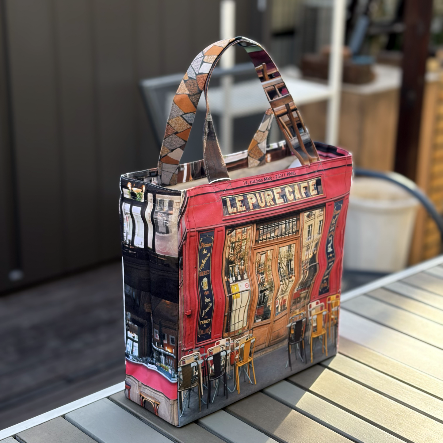 【パリ柄】【特別提供品】パリレトロバッグ（中）（7．カフェ） | マロンブイー