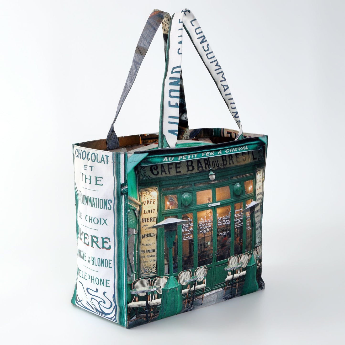 【パリ柄】【タグ無し、又は展示品】ファスナー付きレトロバッグ（大）（P'tit fer a cheval /カフェ） | マロンブイー