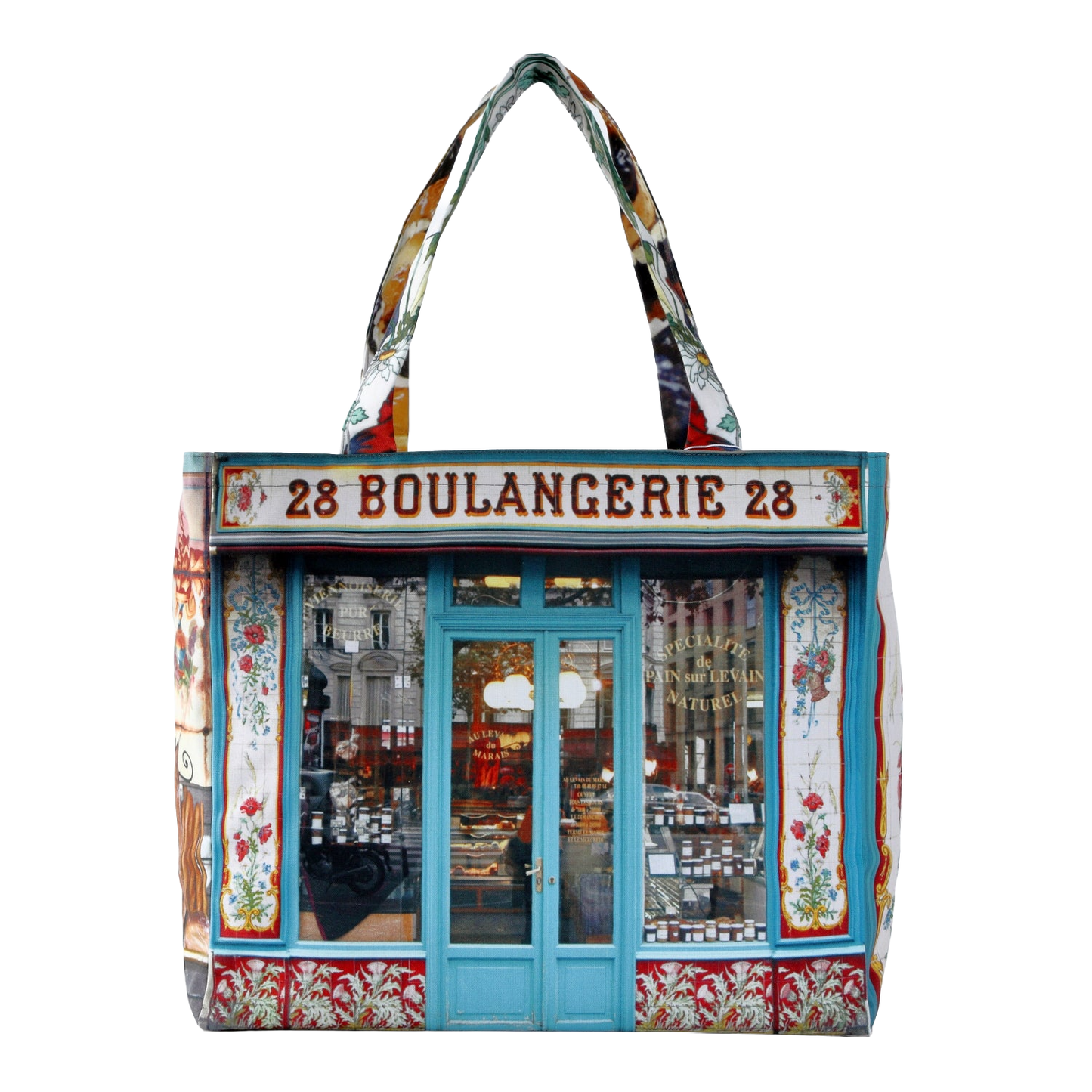パリ柄】ファスナー付きレトロバッグ(大)(Boulangerie28/パン屋 パリ柄】ファスナー付きレトロバッグ(大)(Boulangerie28/パン屋