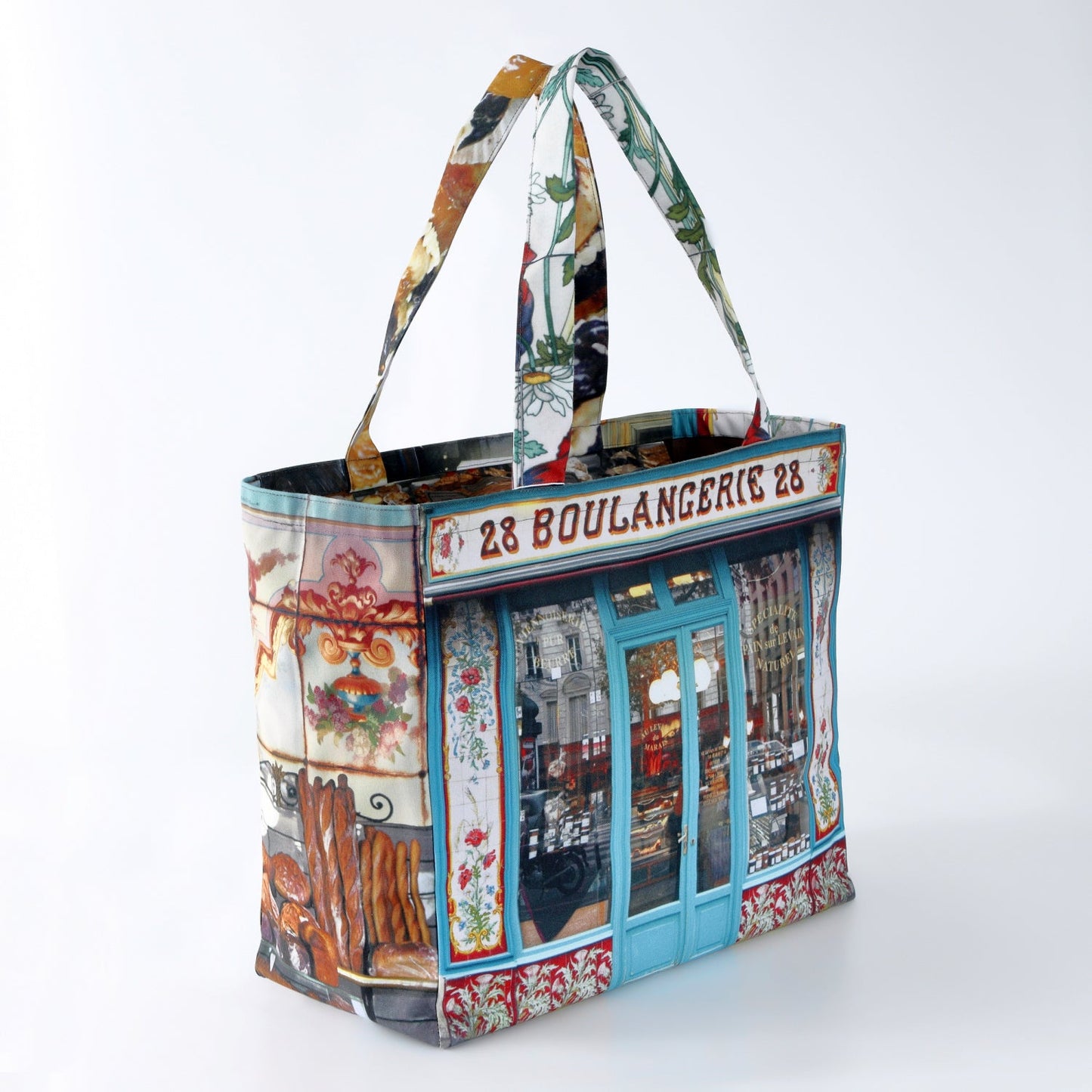 【パリ柄】【タグ無し、又は展示品】ファスナー付きレトロバッグ（大）（Boulangerie28/パン屋） | マロンブイー