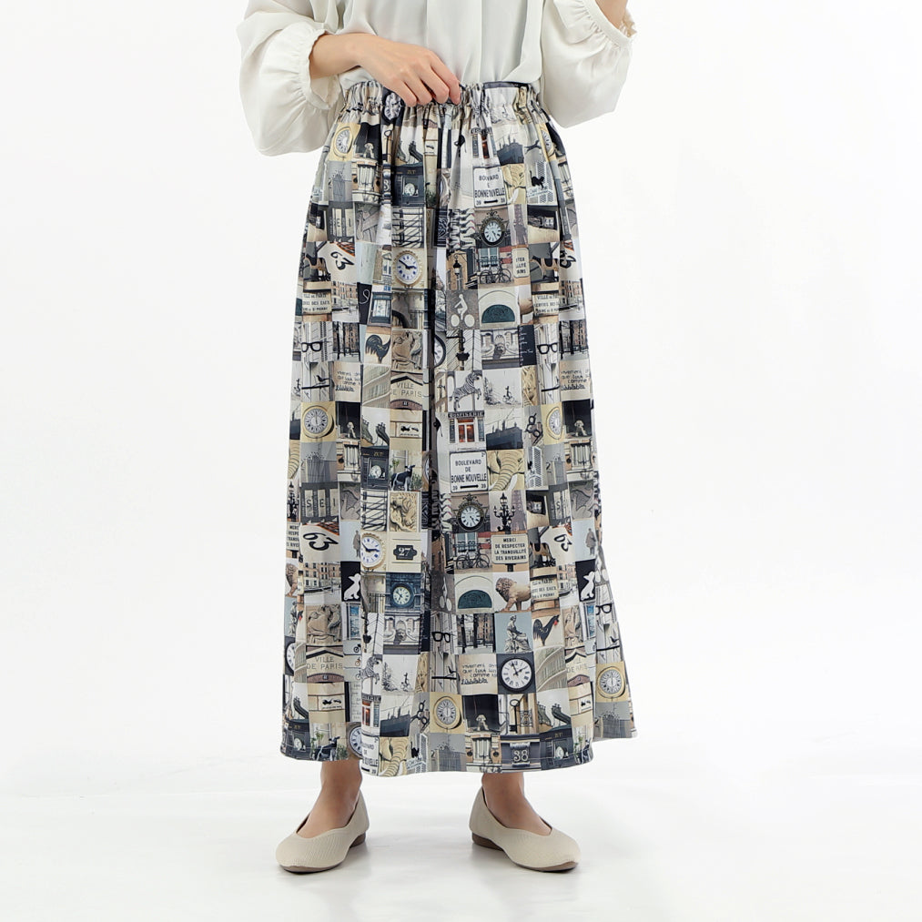 【パリ柄】【タグ無し、又は展示品】ギャザースカート（ホワイト） | マロンブイー
