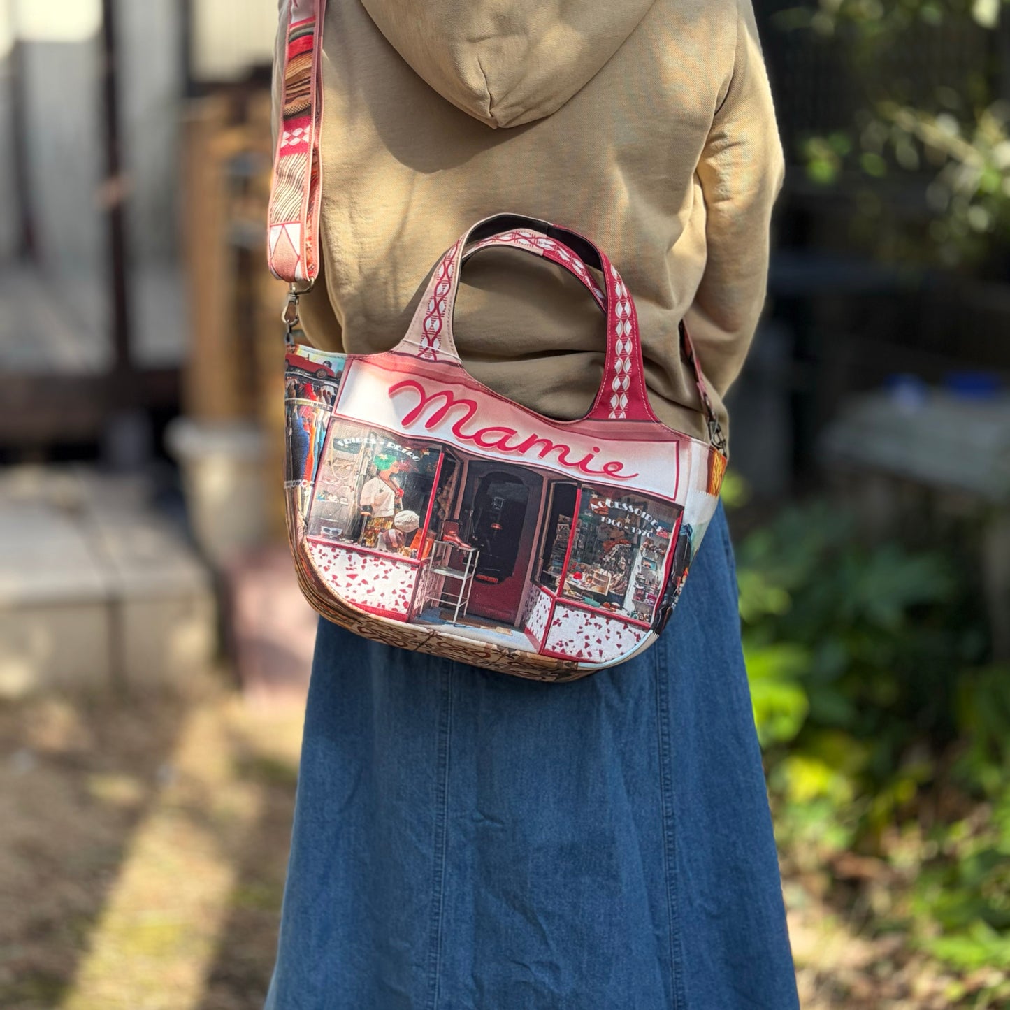 【パリ柄】【タグ無し、又は展示品】レトロ２WAYトートバッグ（古着屋）| マロンブイー