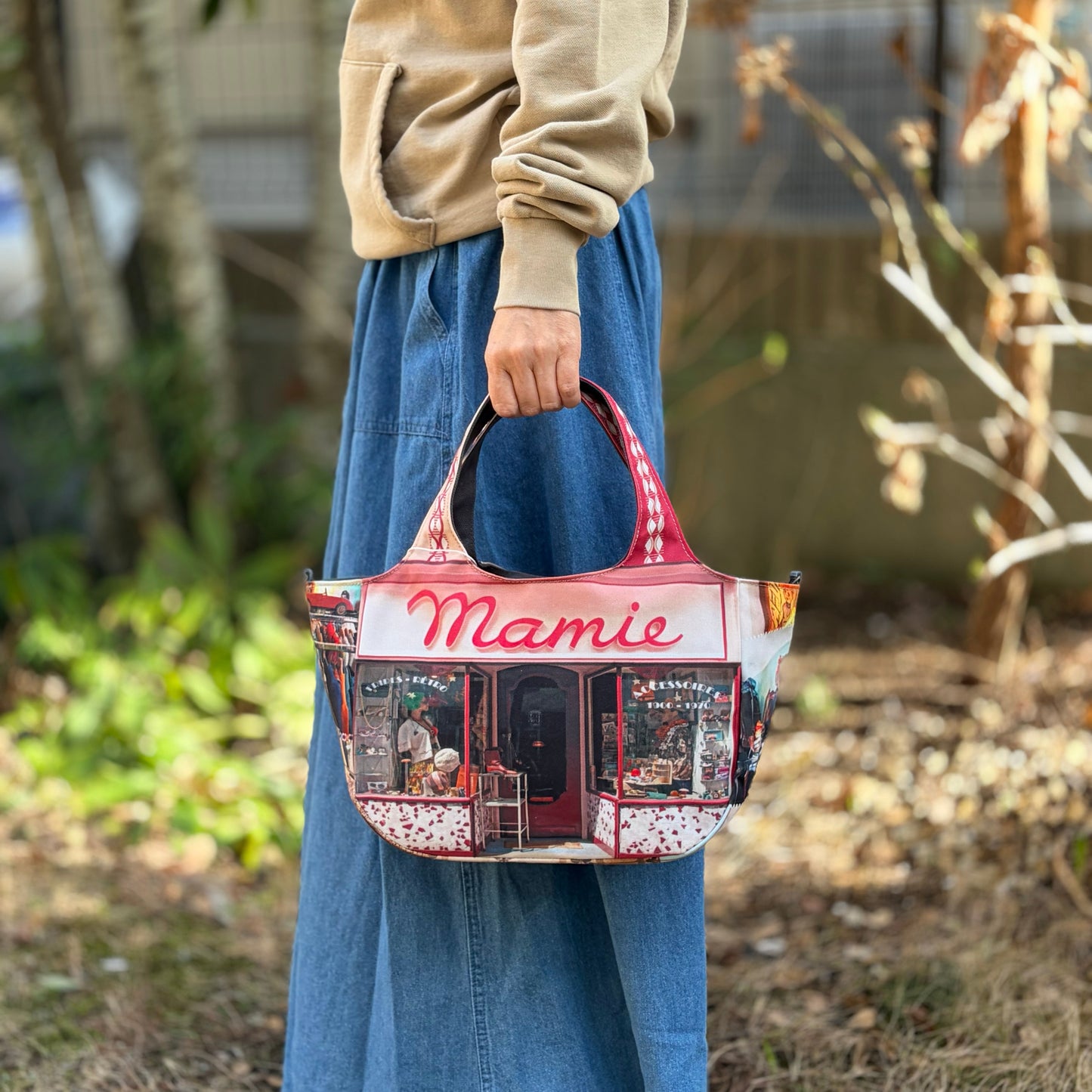 【パリ柄】【タグ無し、又は展示品】レトロ２WAYトートバッグ（古着屋）| マロンブイー