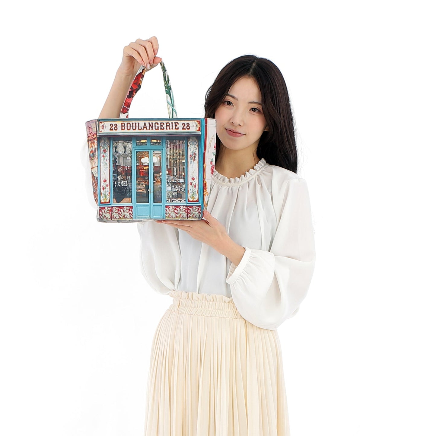 【パリ柄】【タグ無し、又は展示品】ファスナー付きレトロバッグ（小）（Boulangerie28/パン屋） | マロンブイー