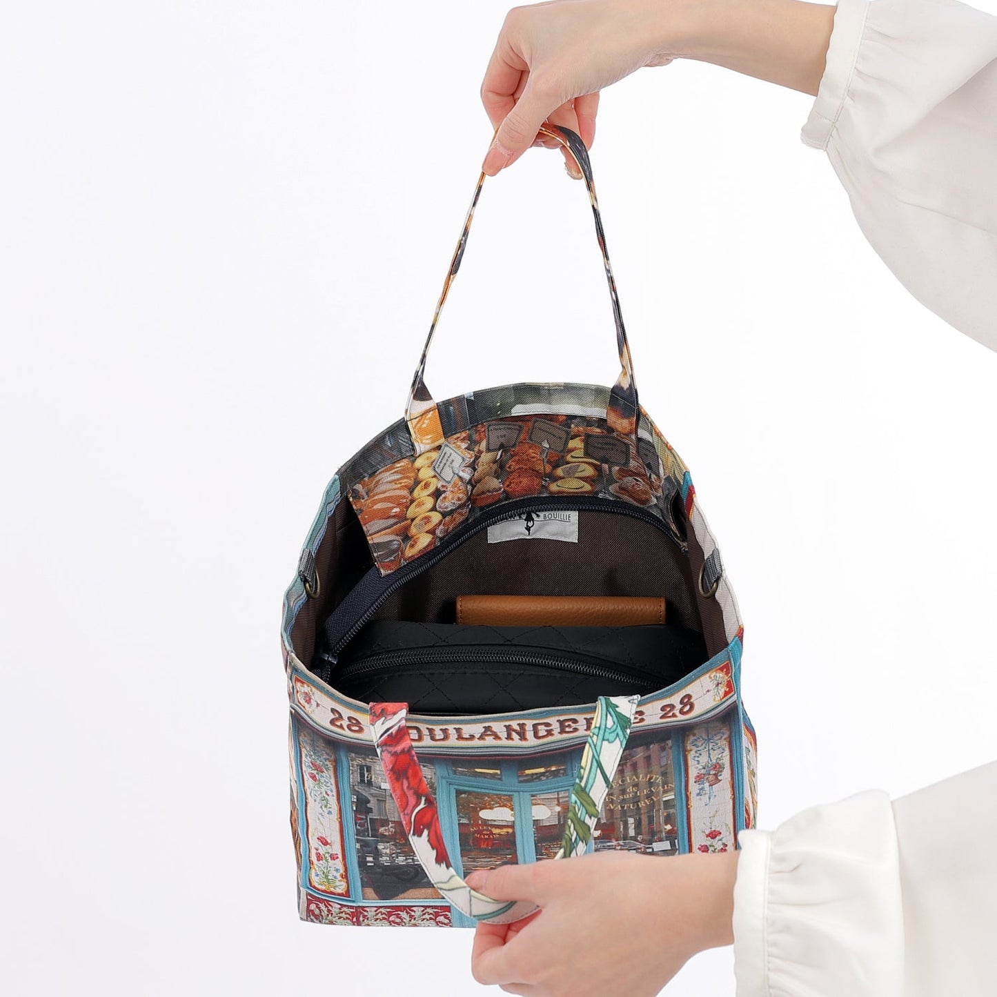 【パリ柄】【タグ無し、又は展示品】ファスナー付きレトロバッグ（小）（Boulangerie28/パン屋） | マロンブイー