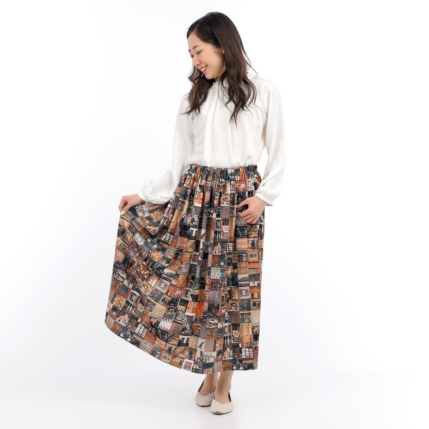 【パリ柄】【廃盤】ギャザースカート brown（ブラウン） | マロンブイー