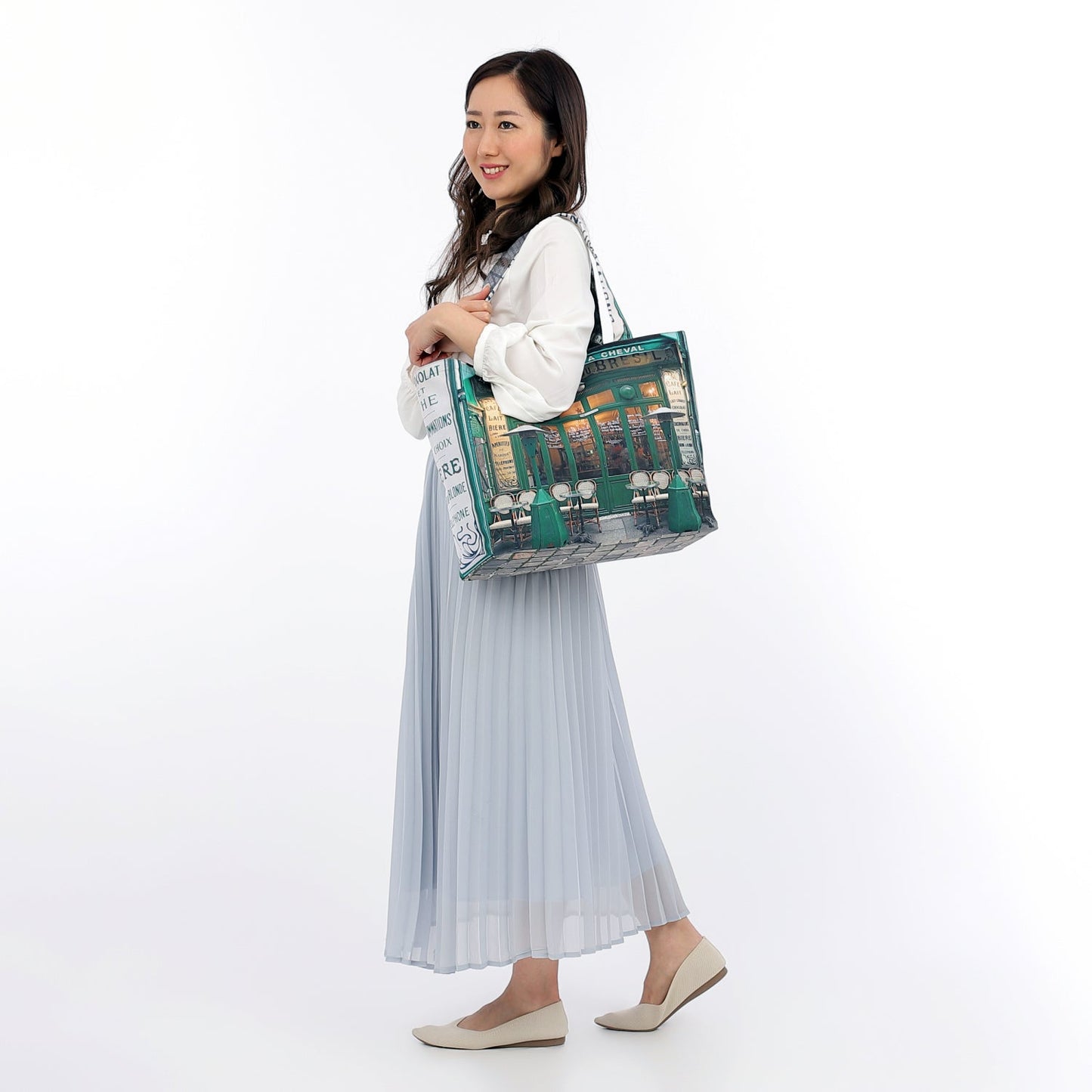 【パリ柄】【タグ無し、又は展示品】ファスナー付きレトロバッグ（大）（P'tit fer a cheval /カフェ） | マロンブイー