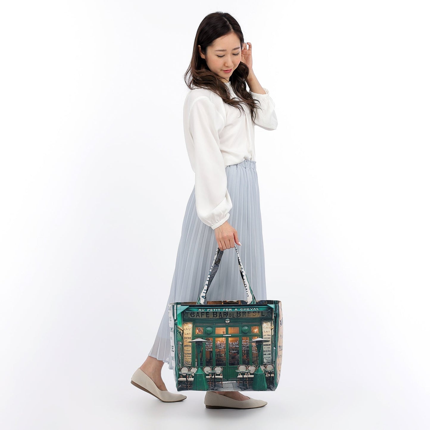 【パリ柄】【タグ無し、又は展示品】ファスナー付きレトロバッグ（大）（P'tit fer a cheval /カフェ） | マロンブイー