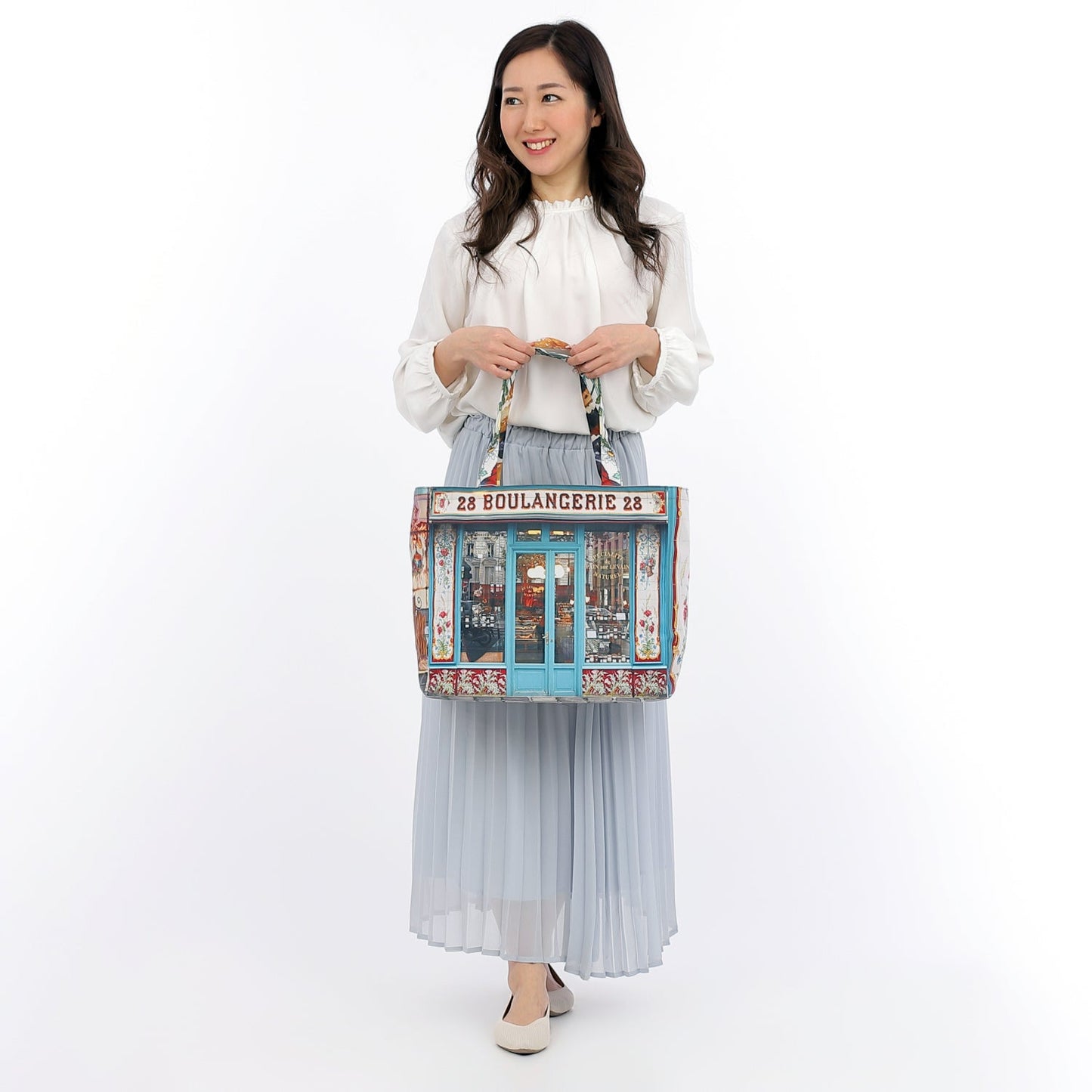【パリ柄】【タグ無し、又は展示品】ファスナー付きレトロバッグ（大）（Boulangerie28/パン屋） | マロンブイー