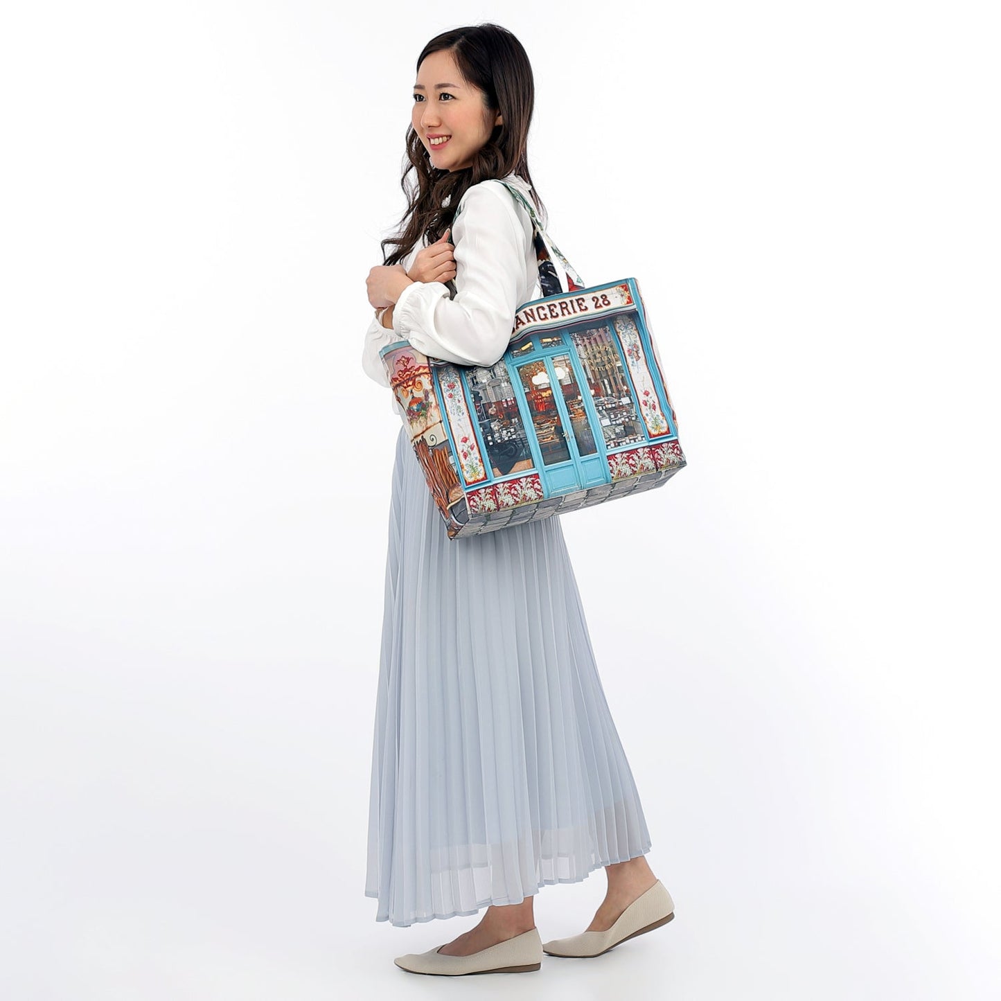 【パリ柄】【タグ無し、又は展示品】ファスナー付きレトロバッグ（大）（Boulangerie28/パン屋） | マロンブイー
