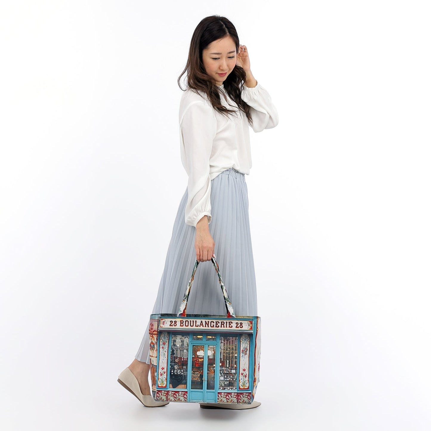 【パリ柄】【タグ無し、又は展示品】ファスナー付きレトロバッグ（大）（Boulangerie28/パン屋） | マロンブイー