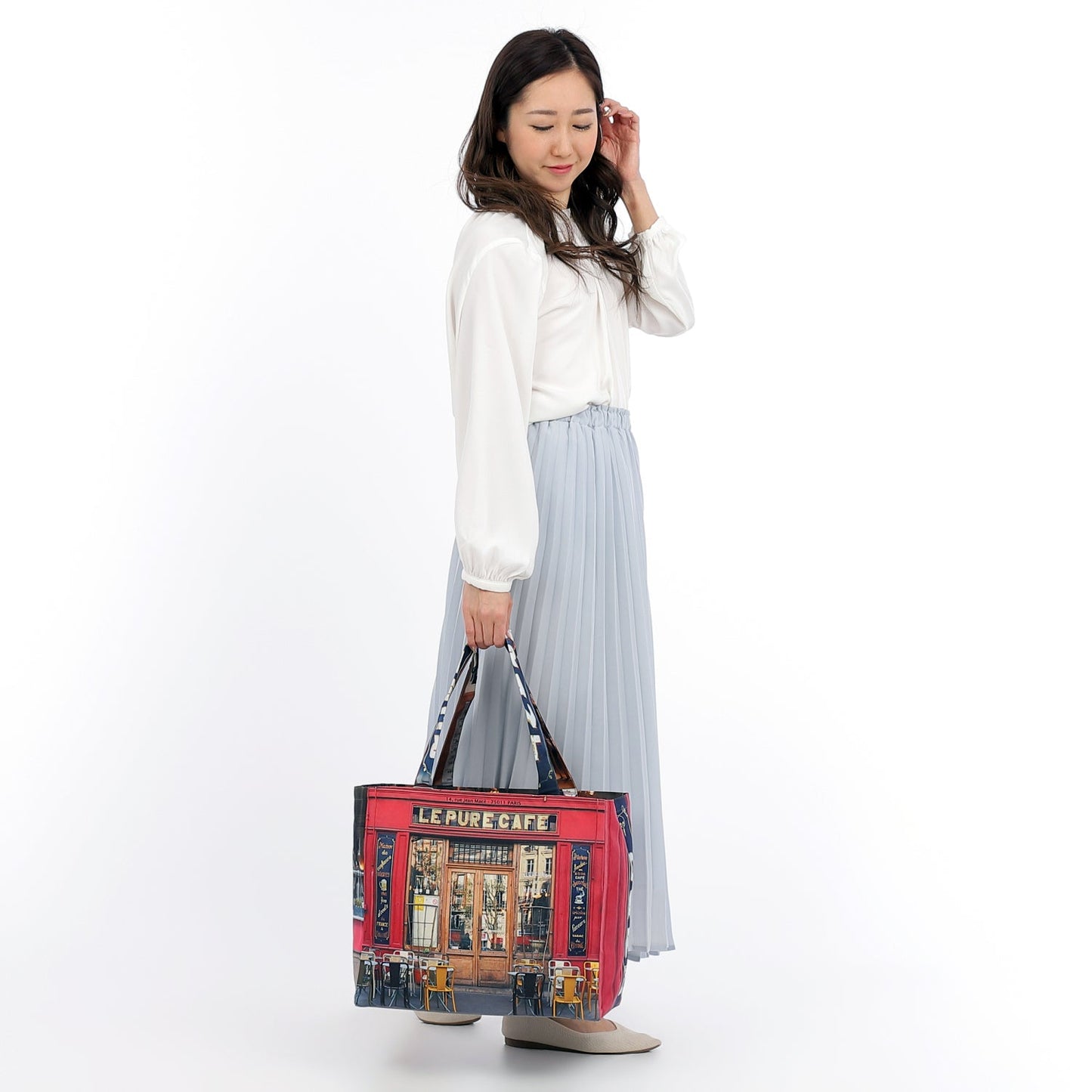 【パリ柄】【タグ無し、又は展示品】ファスナー付きレトロバッグ（大）（Le pure cafe/カフェ） | マロンブイー