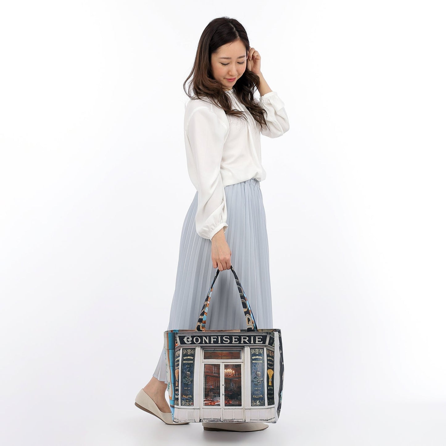 【パリ柄】【タグ無し、又は展示品】ファスナー付きレトロバッグ（大）（Confiserie/パン・お菓子屋） | マロンブイー