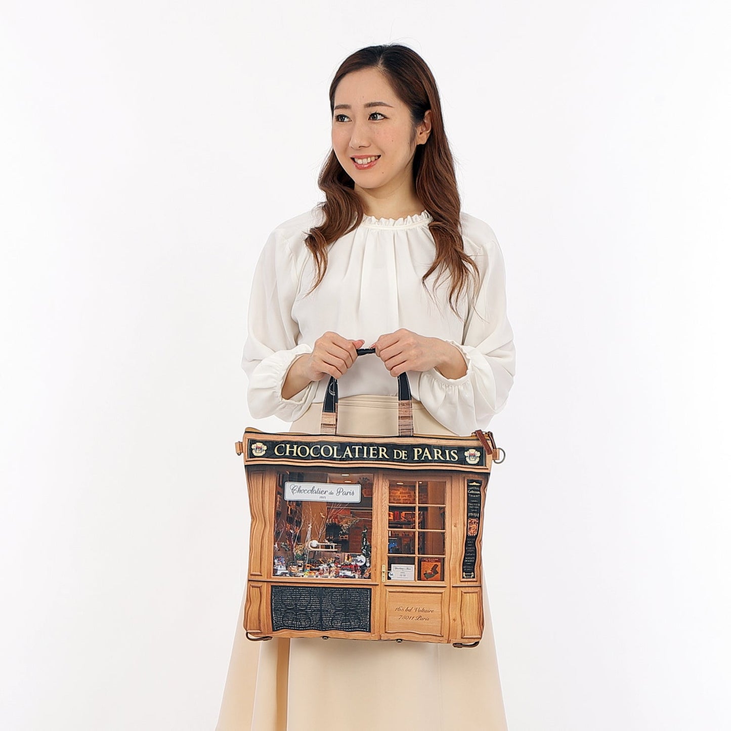 【パリ柄】【ファスナーの塗装剝げ】レトロ３WAYトート Chocolatier de paris(チョコレート屋) | マロンブイー