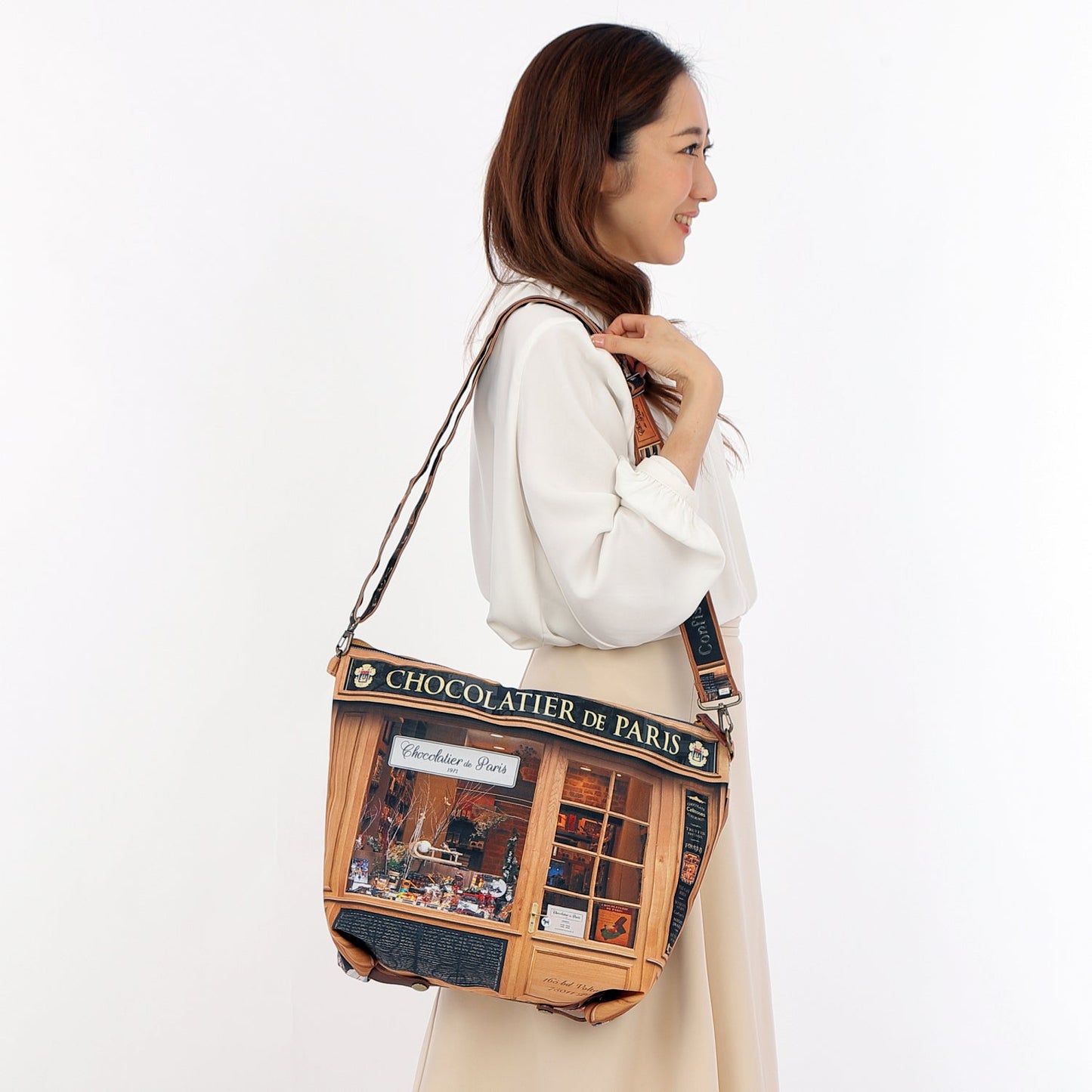 【パリ柄】【タグ無し、又は展示品】パリ・レトロストラップ Chocolatier de paris(チョコレート屋) | マロンブイー