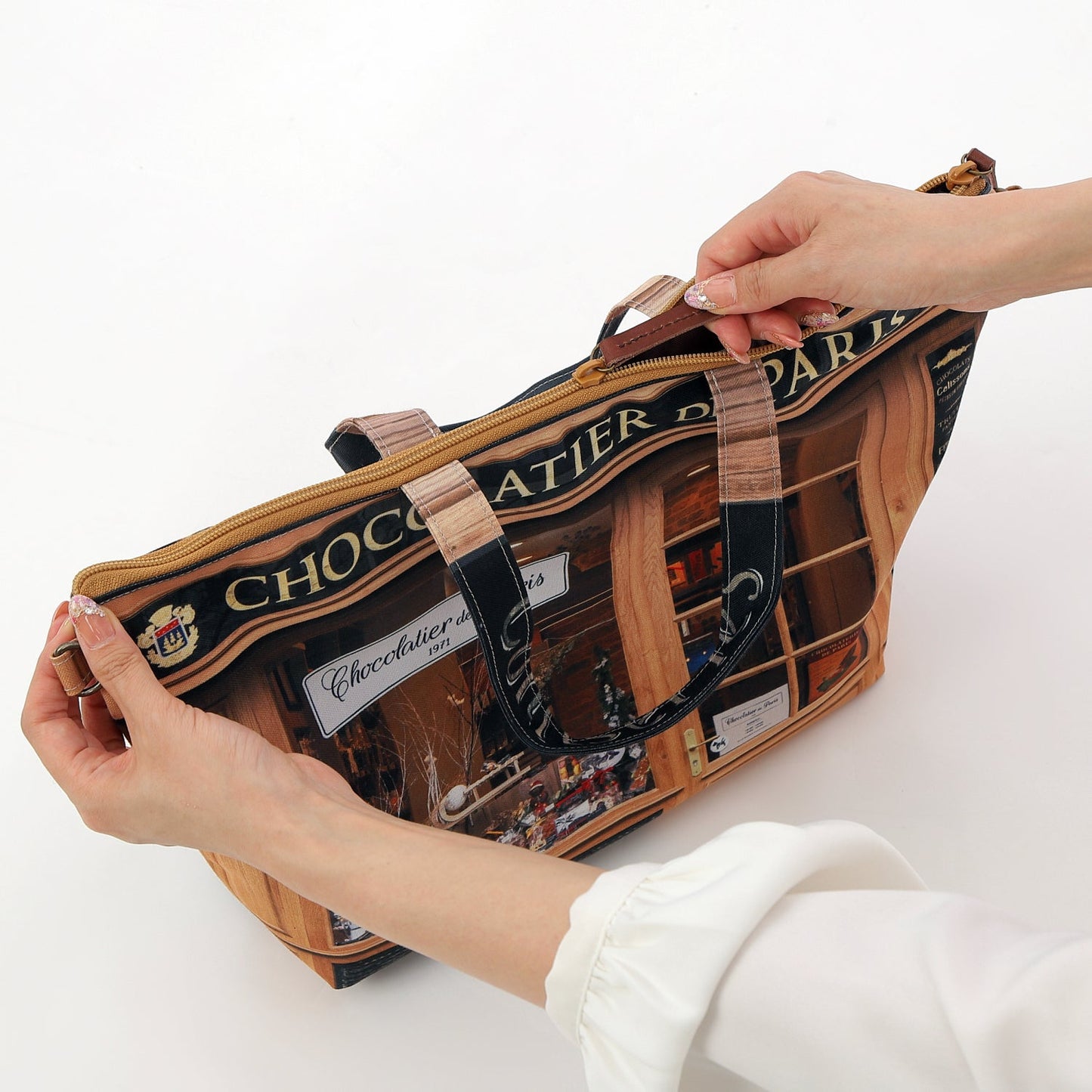 【パリ柄】【ファスナーの塗装剝げ】レトロ３WAYトート Chocolatier de paris(チョコレート屋) | マロンブイー