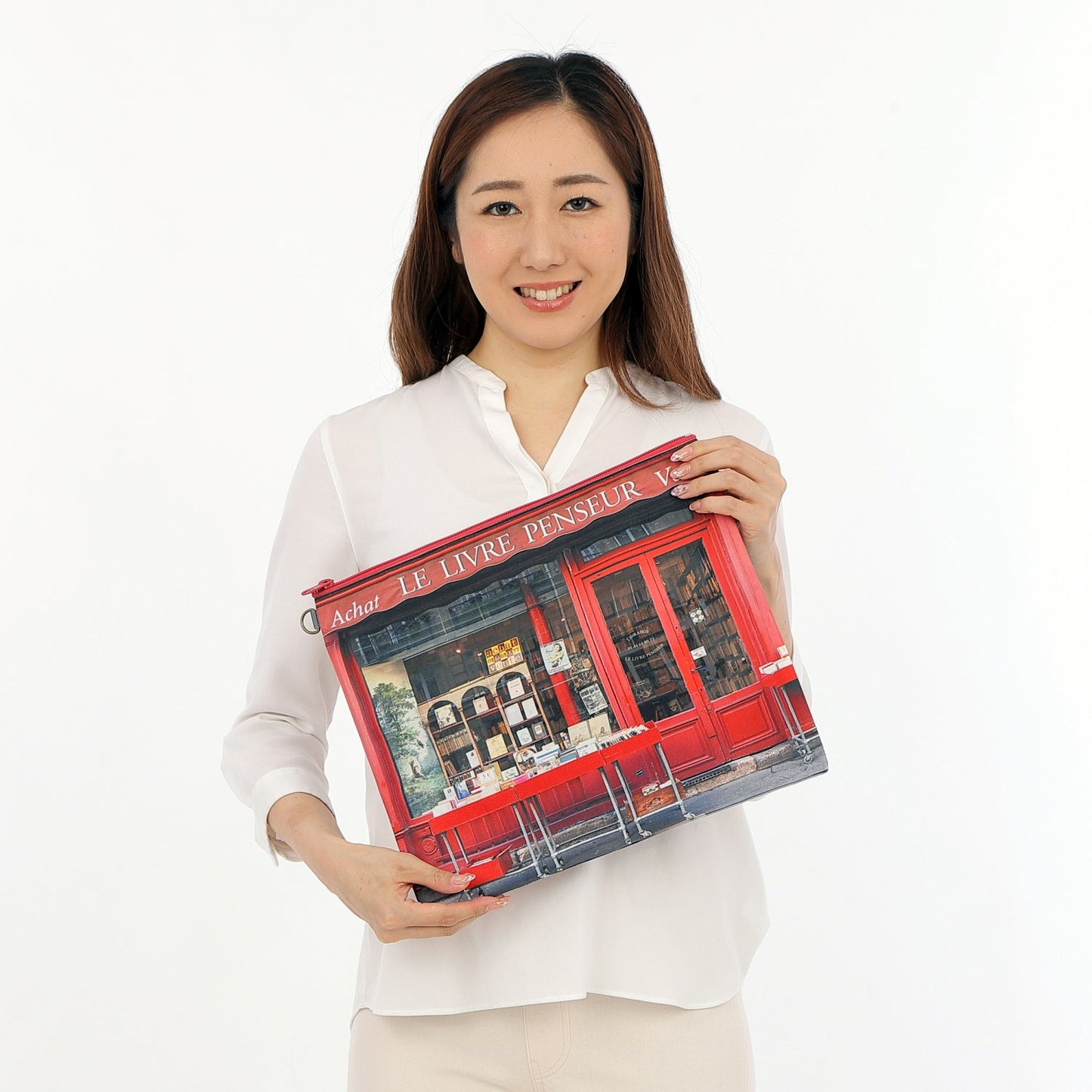 【パリ柄】【ファスナーの塗装剝げ】レトロA4ポーチ Le livre penseur(本屋) | マロンブイー