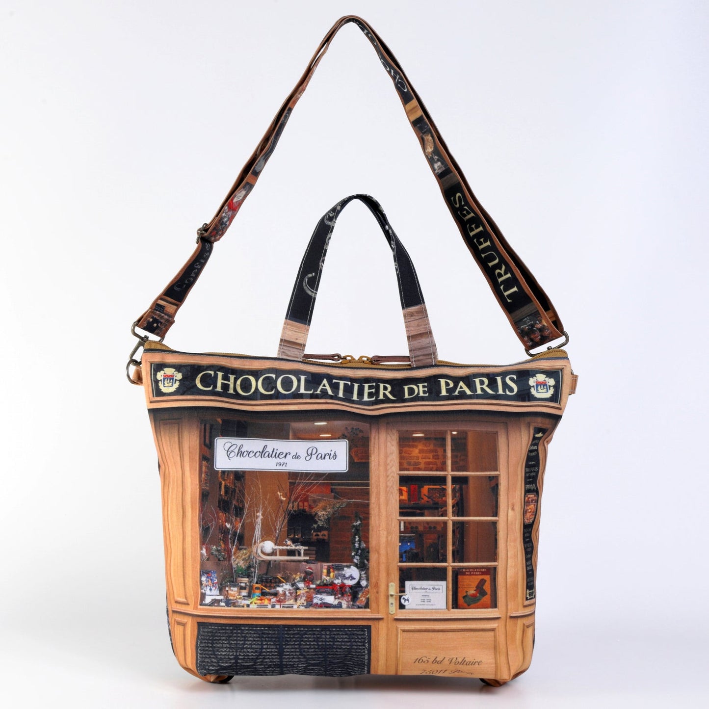 【パリ柄】【ファスナーの塗装剝げ】レトロ３WAYトート Chocolatier de paris(チョコレート屋) | マロンブイー