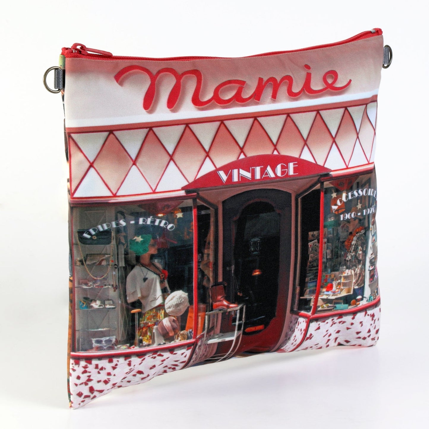 【パリ柄】【ファスナーの塗装剝げ】レトロA4ポーチ Mamie(古着屋) | マロンブイー