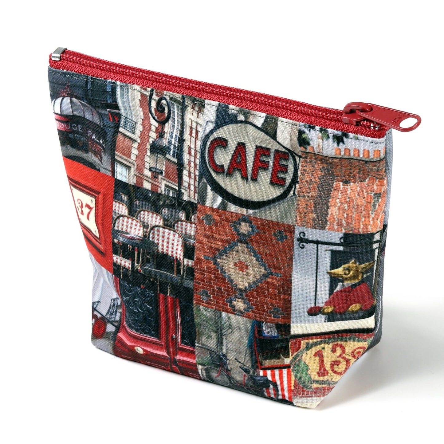 【パリ柄】【タグ無し、又は展示品】マチ付きポーチ rouge（レッド） | マロンブイー