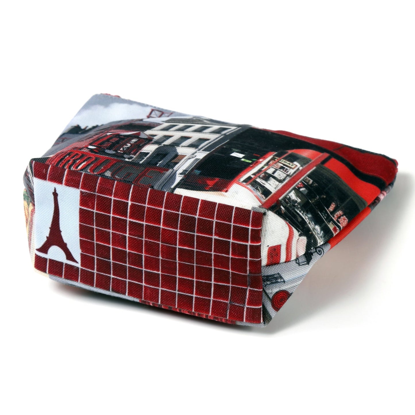 【パリ柄】【タグ無し、又は展示品】マチ付きポーチ rouge（レッド） | マロンブイー