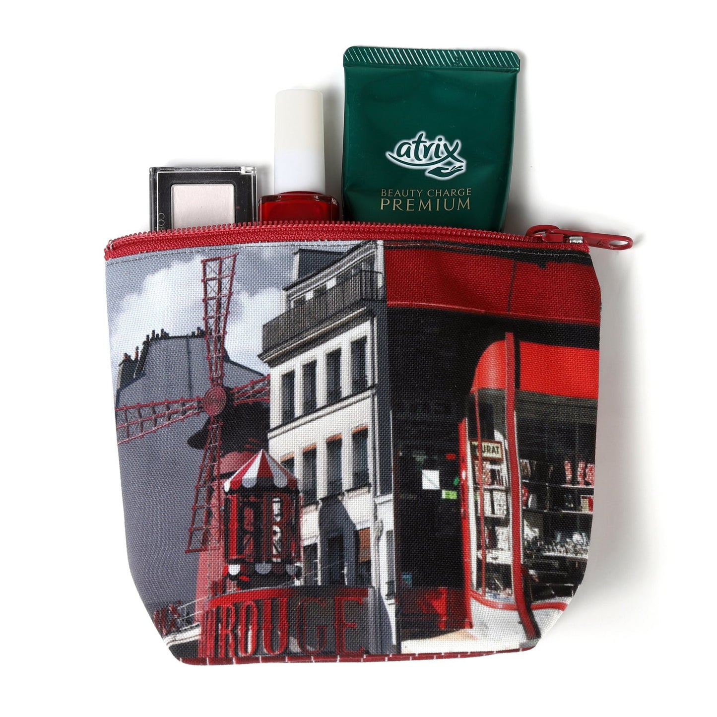 【パリ柄】【タグ無し、又は展示品】マチ付きポーチ rouge（レッド） | マロンブイー
